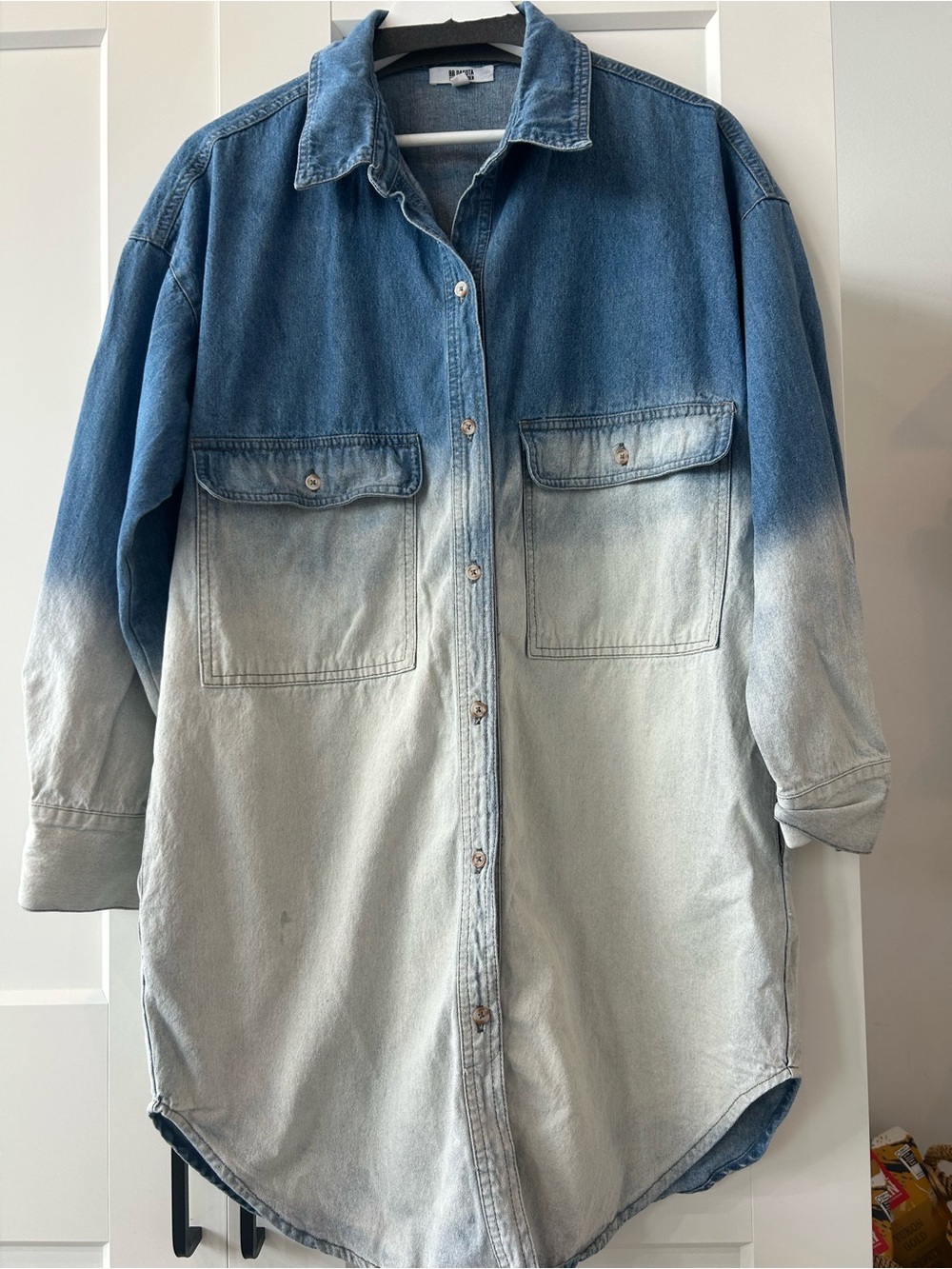 BB Dakota-Dip-Dye Denim Shacket in Blue and Light Ombré Wash